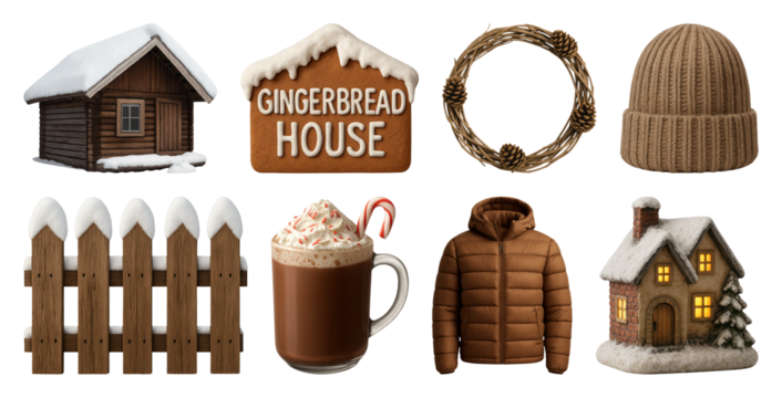 PNG Cozy winter holiday elements collection, transparent background