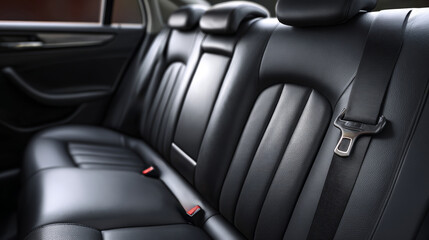 This visually striking scene showcases a modern car's rear seat with stylish black seat belts, emphasizing quality craftsmanship and safety features in automotive design