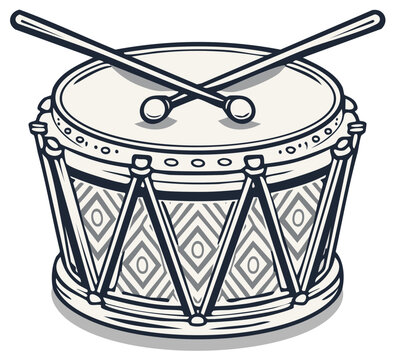 Retro marching drum with ornamental design and crossed drumsticks