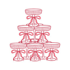 Pyramid of glasses, champagne tower. Element of alcoholic party, whimsical glasses