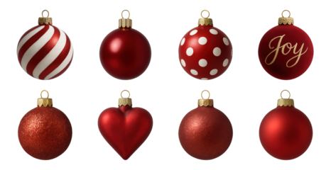 PNG Festive red Christmas ornaments collection, transparent background