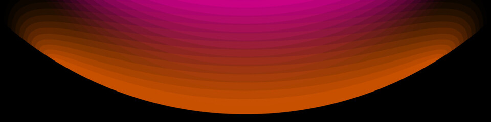 Black banner with orange and pink abstract crescent shape, fading gradient