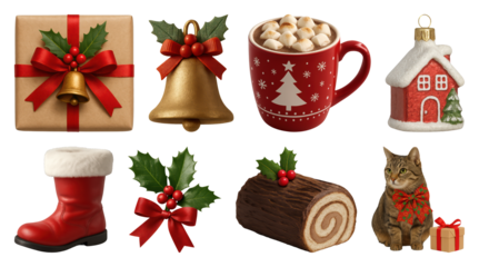 PNG Festive holiday icons collection, transparent background