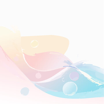 Iridescent colorful abstract background with bubbles, fluid texture pastel tones curvy wavy good vibes