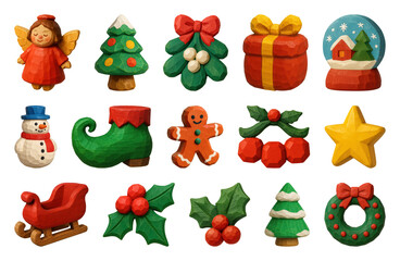 Obraz premium PNG Festive wooden Christmas ornaments collection, transparent background
