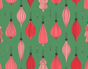 Elegant christmas ornament seamless pattern, in pink and red festive decorations