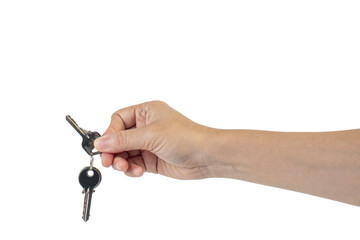 Key with a ring in hand on a transparent background.