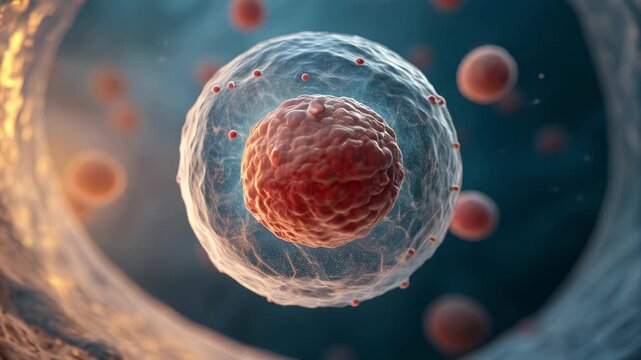 Quantum computing in healthcare concept. Visualization of cellular structures at a microscopic level.