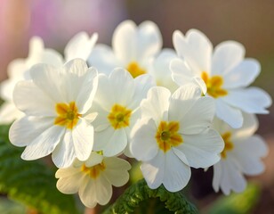 Delicate Beauty: A Captivating Close-Up of White Primrose Flowers in Full Bloom