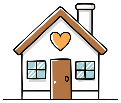Cute cartoon doodle of a home with a heart symbol on the gable illustration - Powered by Adobe