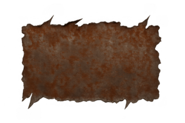 Burnt parchment paper showing an aged, rustic, and grunge texture with torn edges and a transparent background