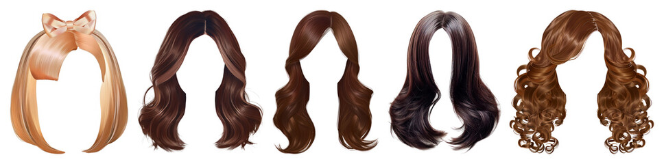 PNG Diverse stylish hair wigs, element set on transparent background