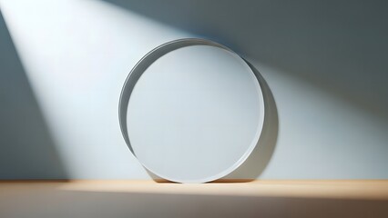 Minimalist oval podium with dramatic spotlight and shadow
