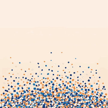 Ai futuristic office workspace with remote job screens illustration of abstract background with blue and orange confetti squares scattered upwards against a light beige gradient, perfect for celebrati