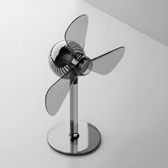 Sleek Modern White Electric Desk Fan on Wooden Table for Home Office Cooling