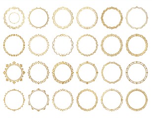 Elegant gold circular frames collection on a white background for design elements
