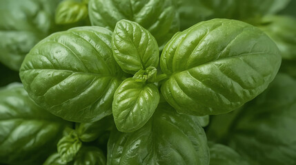 Fototapeta premium Macro Image of Fresh Basil Leaf Texture and Natural Shine