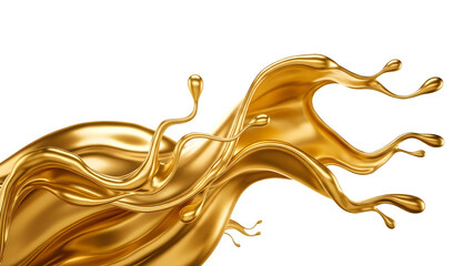 Luxury Golden Liquid Splash Abstract Fluid Motion Wave on transparent background