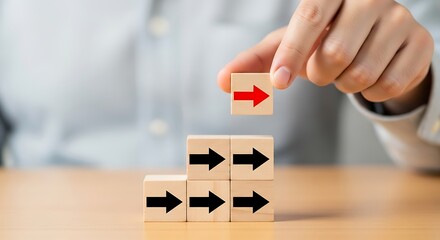 Unique business strategy concept with a leader setting a red arrow for growth and direction