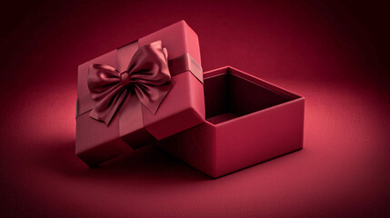 Luxury red ribbon gift box open lid decoration