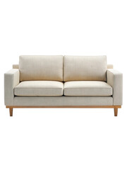 Modern light beige fabric two-seater sofa with wood frame