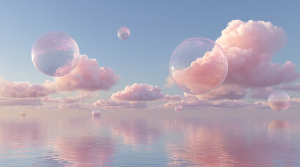 Soft pastel sky with pink cloud reflections on water