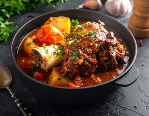 Delicious osso buco in a rich tomato sauce, ready to serve and enjoy
