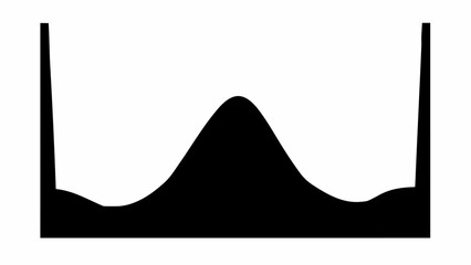 Black silhouette of a central hill with two vertical bars on the sides against a white background