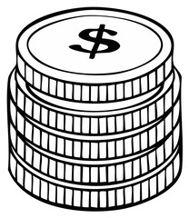 Stack of Five Coins with Dollar Symbol on Top Coin Hand Drawn Style