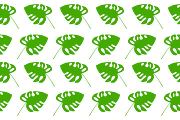 Seamless monstera leaf pattern in simple green vector style, perfect for tropical backgrounds, fabric design, wallpaper, and botanical decorative projects.
