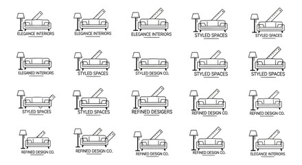 Obraz premium Collection of interior design logos featuring minimalist furniture and decoration elements