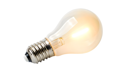 Bright illuminated glass light bulb object isolated on a white background, representing the concept of an idea, technology, and power