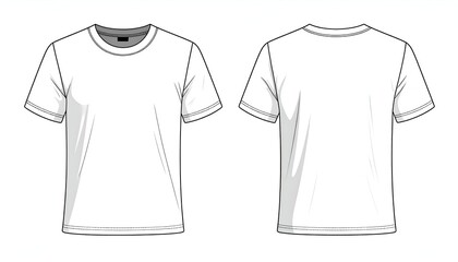 Front and back outline illustrations of a plain white crew-neck short-sleeved garment