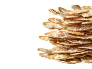 Stacked Oat Flakes: Close-up of stacked oat flakes. A wholesome breakfast cereal, representing health and nutrition.