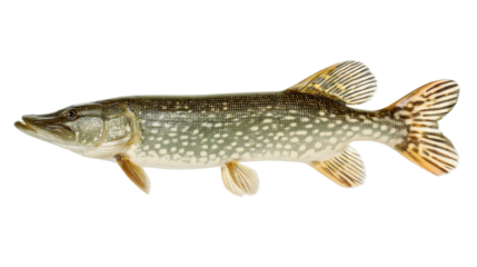 Pike Fish Profile: The striking pike fish, with its streamlined body and predatory gaze, glides gracefully, a symbol of aquatic prowess.