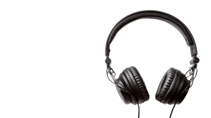 Headphones: Isolated headphones on a neutral background, offering a minimalist representation of sound, music, and audio technology. 