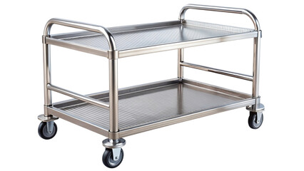 Stainless steel utility service cart with two shelves and wheels