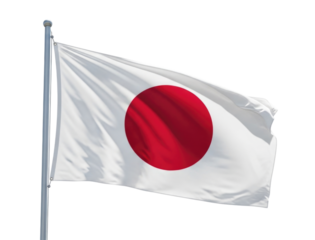 Japanese Flag on Flagpole Isolated on Transparent PNG Background