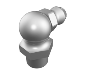 Silver 90-Degree Elbow Grease Zerk Fitting for Machinery Repair and Maintenance. A detailed, isolated 3D Render of this crucial Hydraulic Lubrication Component, ideal for heavy industrial equipment