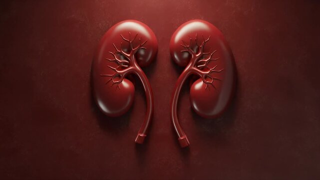 Close-up view of two healthy human kidneys with intricate vascular structures illuminated by a bright spotlight in a dark, sterile environment symbolizing medical science and organ health