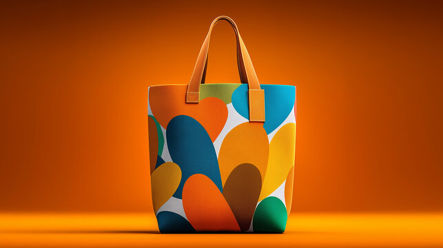Groovy-style shopping bag mock-up with bold patterns retro vintage fashion accessory generated ai