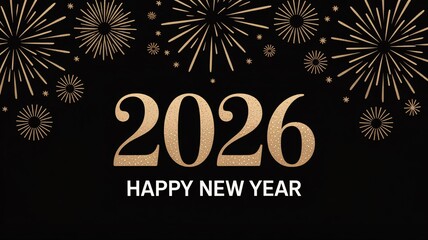 Golden 2026 Happy New Year Design with Elegant Fireworks on Black Background