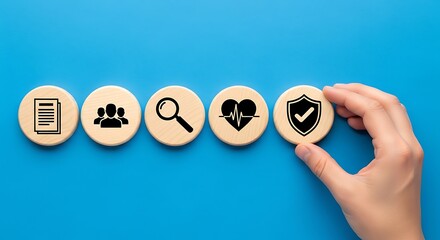 Set of 5 icons representing health, safety, security, and compliance