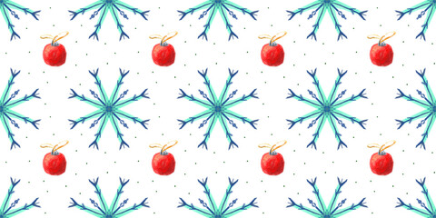 christmas background with balls and snowflakes seamless pattern 