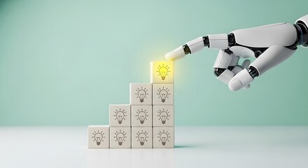 AI Hand Reaching the Top Illuminating the Path of Innovation with Bright Ideas