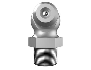 Silver 90-Degree Elbow Grease Zerk Fitting for Machinery Repair and Maintenance. A detailed, isolated 3D Render of this crucial Hydraulic Lubrication Component, ideal for heavy industrial equipment