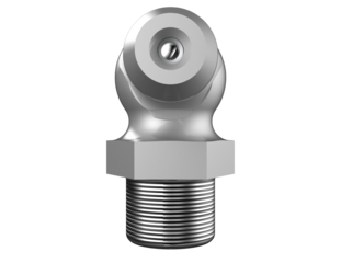 Silver 90-Degree Elbow Grease Zerk Fitting for Machinery Repair and Maintenance. A detailed, isolated 3D Render of this crucial Hydraulic Lubrication Component, ideal for heavy industrial equipment