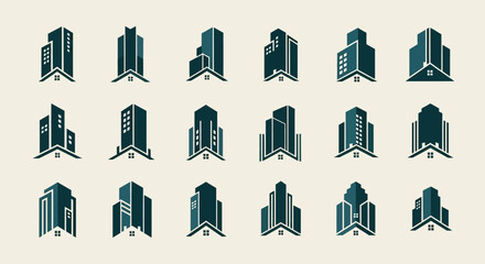 Fototapeta premium Set of Modern Building and Real Estate Logo Designs with Minimalist and Clean Aesthetics