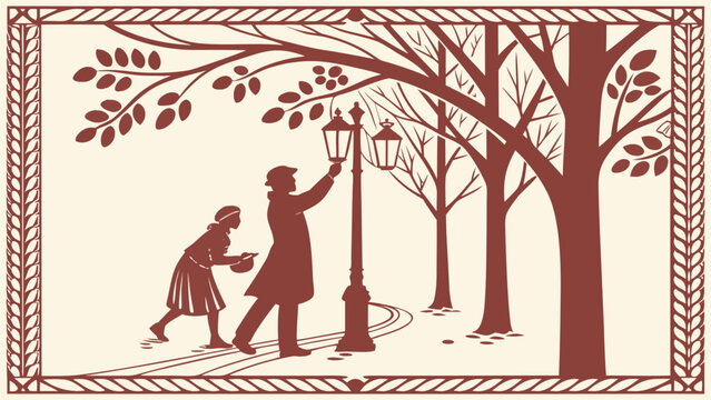 Winter Scene with Lamplighter