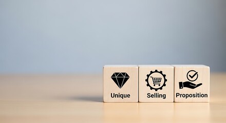 Strategic Business Concept Unique Selling Proposition (USP) Visualized on Wooden Blocks